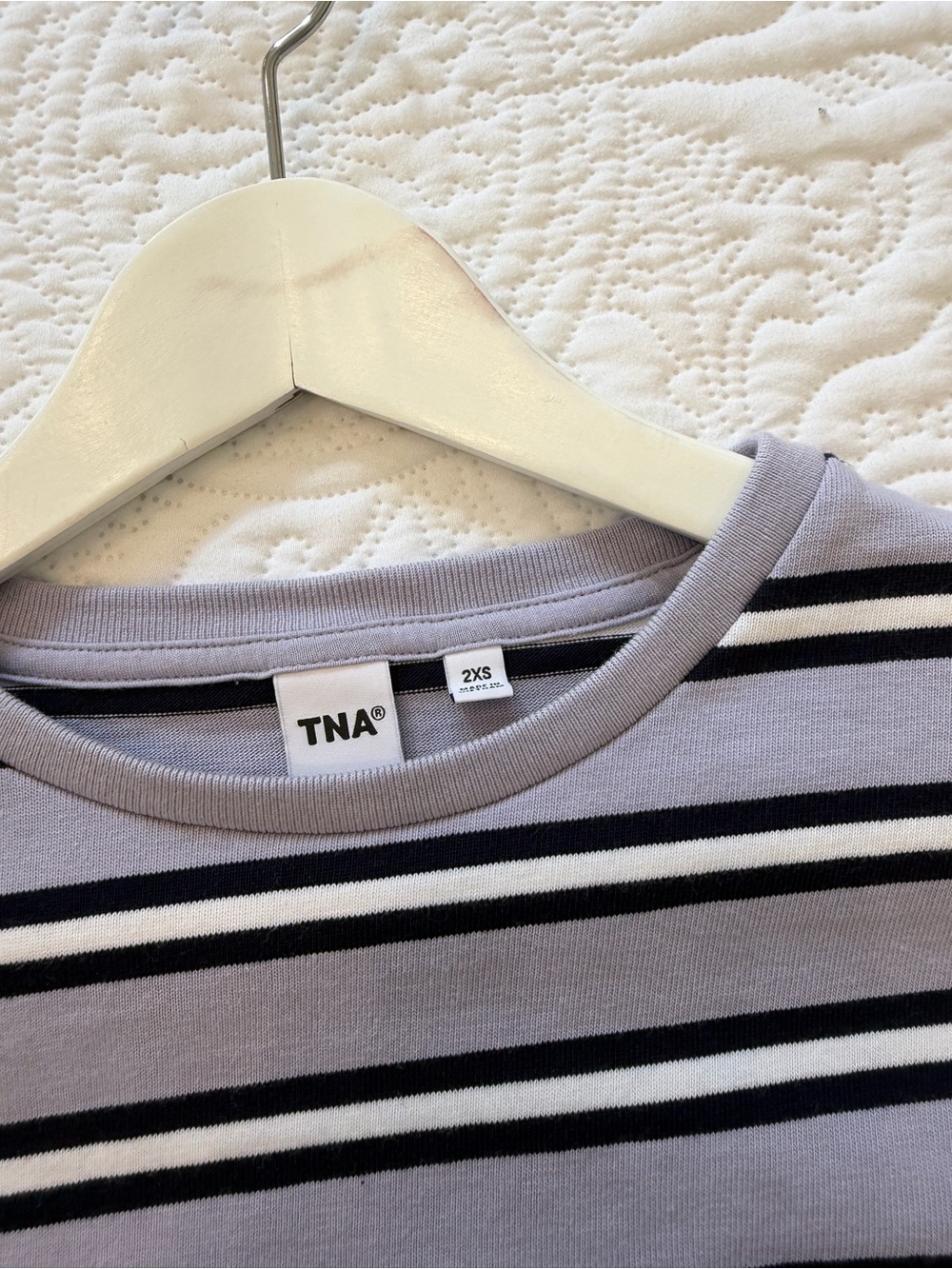 TNA Fletch mightycotton stripe long sleeve top - purple & navy stripe BRAND NEW! - Picture 2 of 2